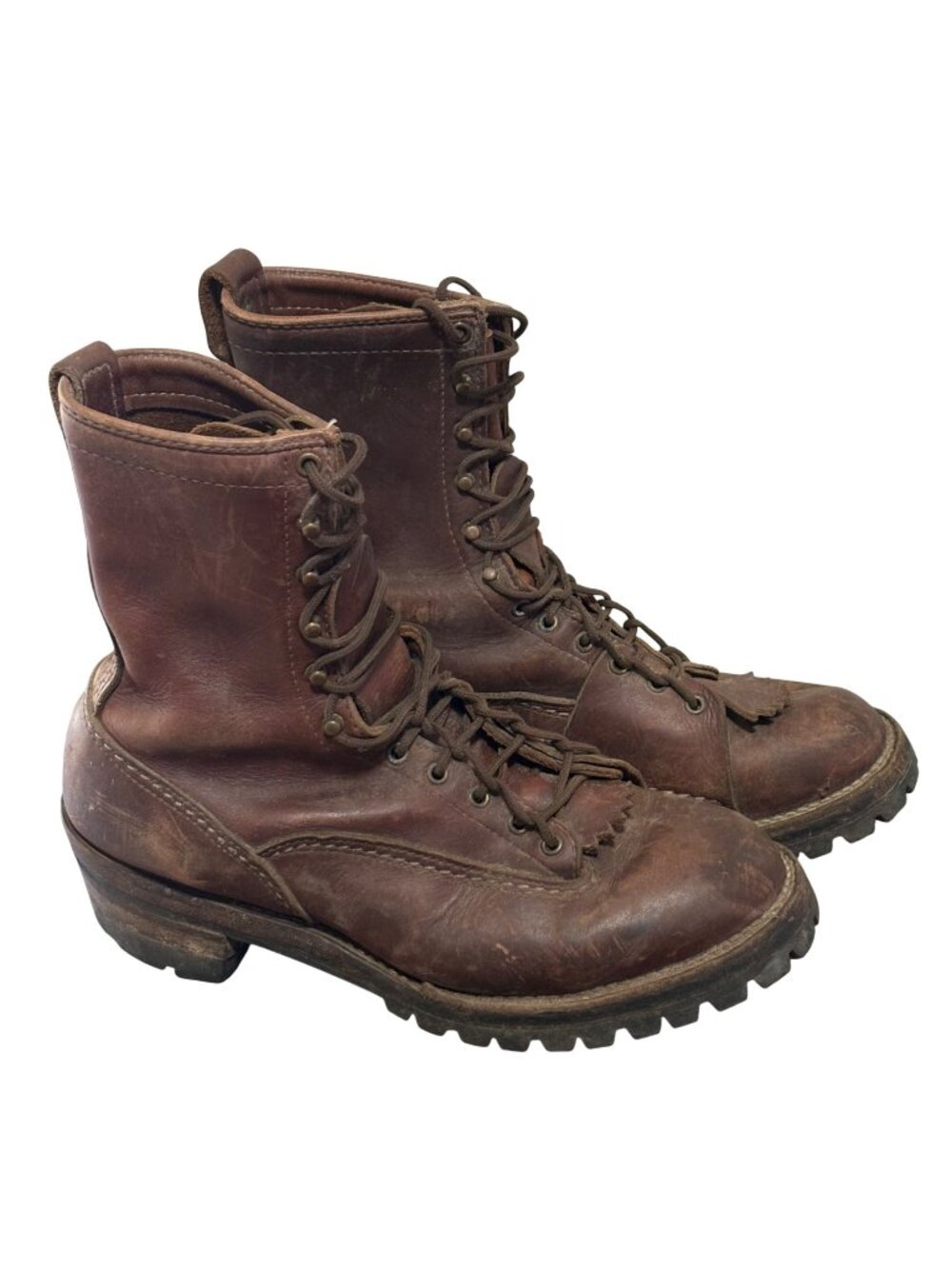 Vintage Wesco Brown Leather Lace-Up Boots Vibram Mens Size 13 D